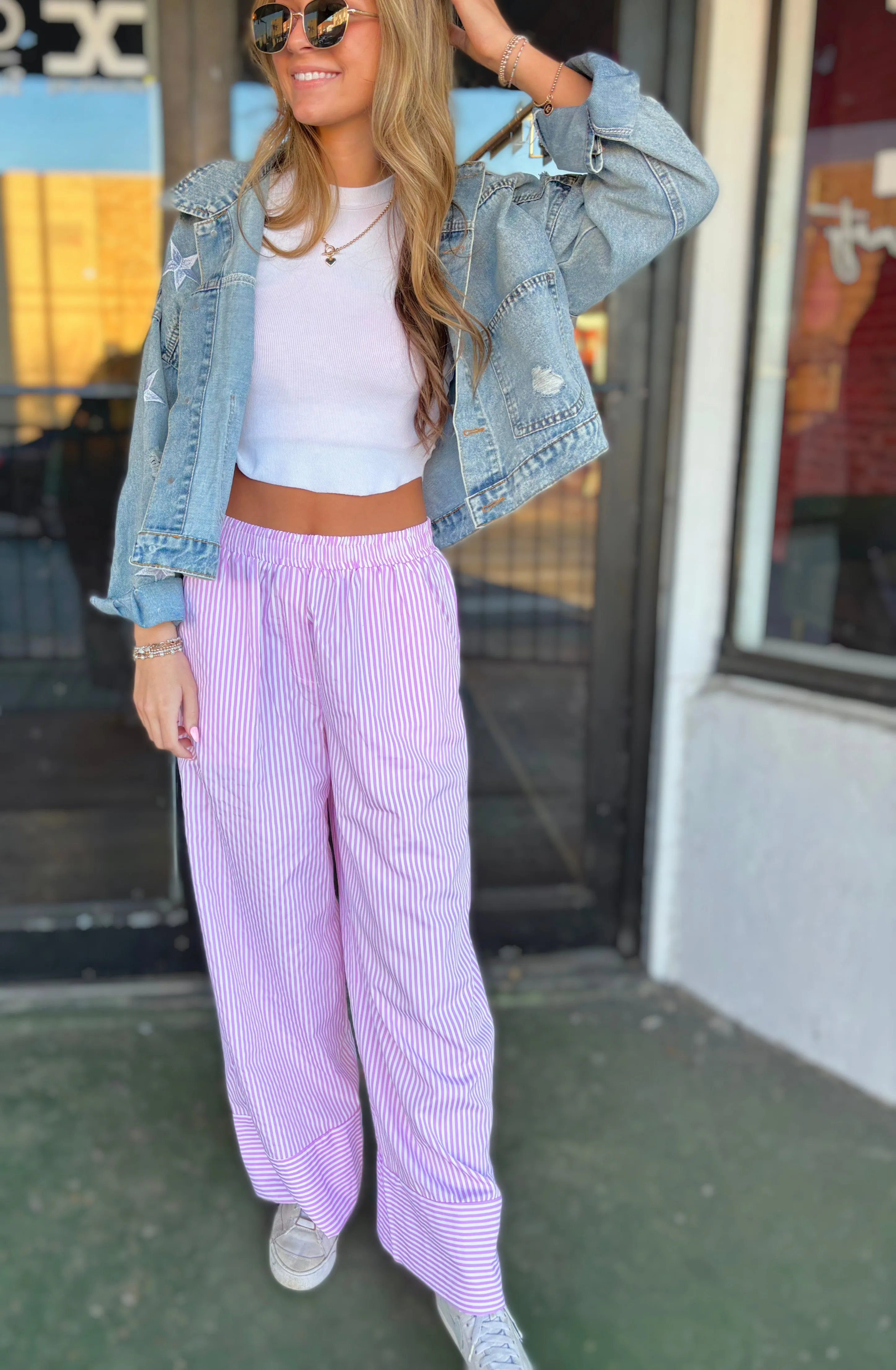 Petal Pink Striped Wide Leg Pants