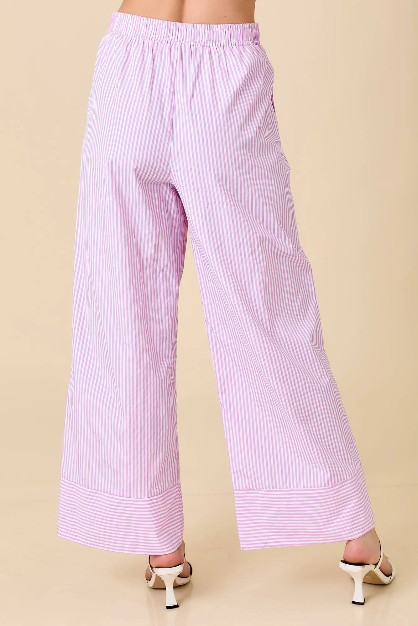 Petal Pink Striped Wide Leg Pants