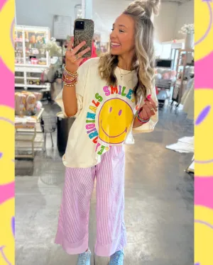 Petal Pink Striped Wide Leg Pants