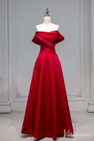 Red Satin Prom Dresses Off the Shoulder Formal Dresses AD1330