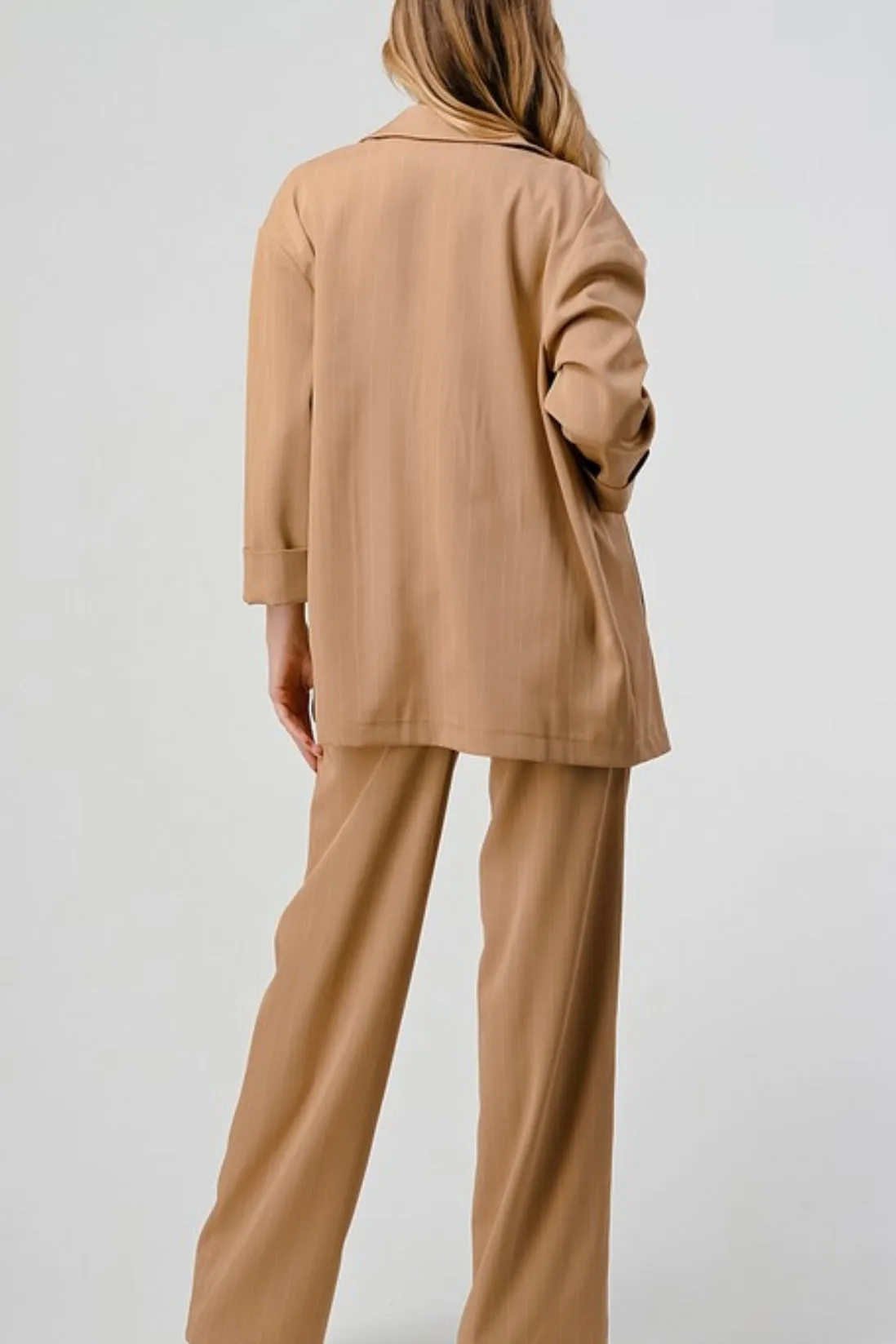RELAXED FIT PINSTRIPED BLAZER