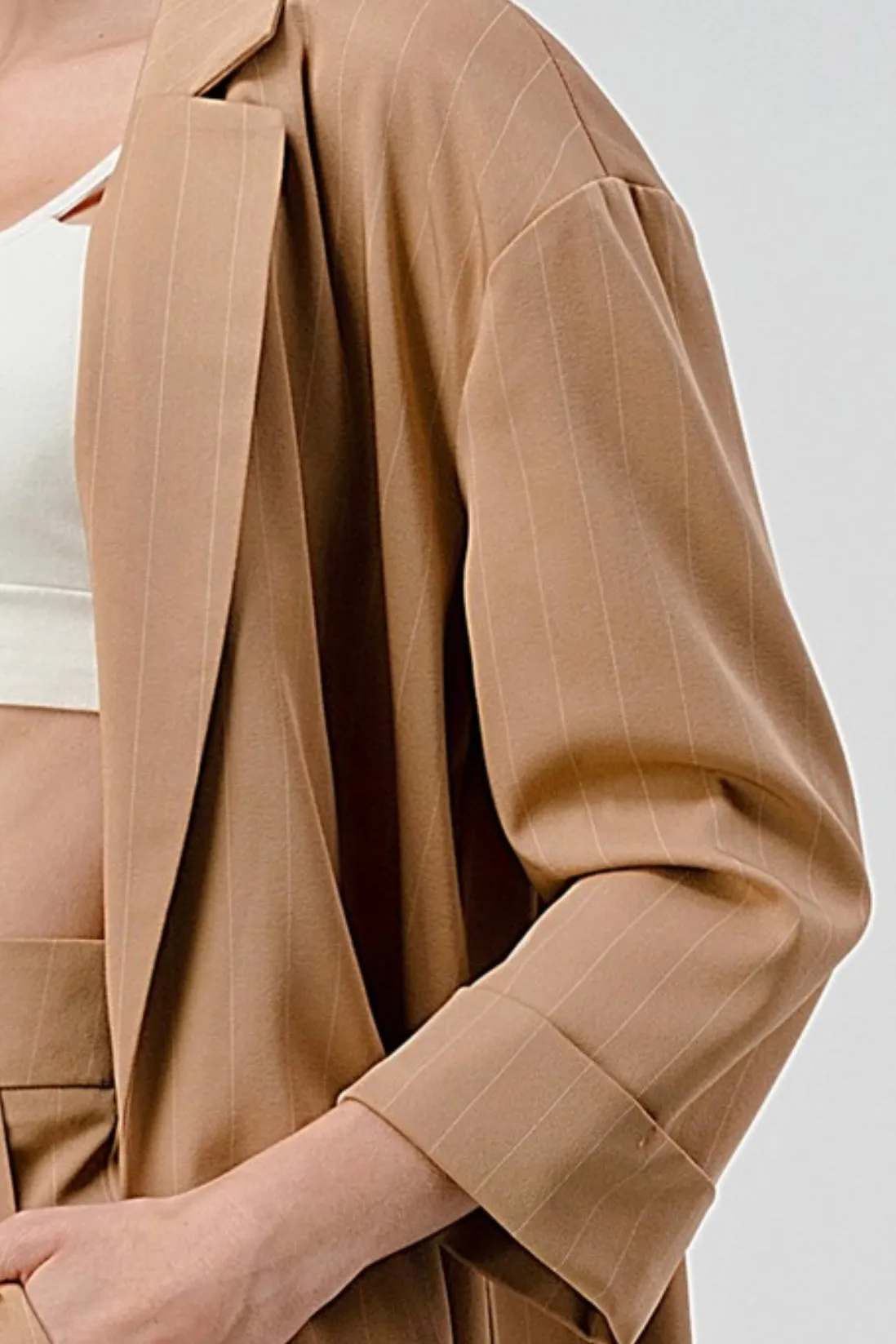 RELAXED FIT PINSTRIPED BLAZER