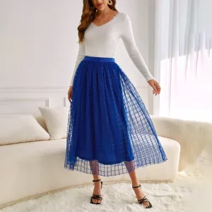 Scallop Waistband Geo Mesh Overlay Skirt