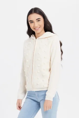 Senior Girls Cream Zip Through Hooded With Sherpa Linning