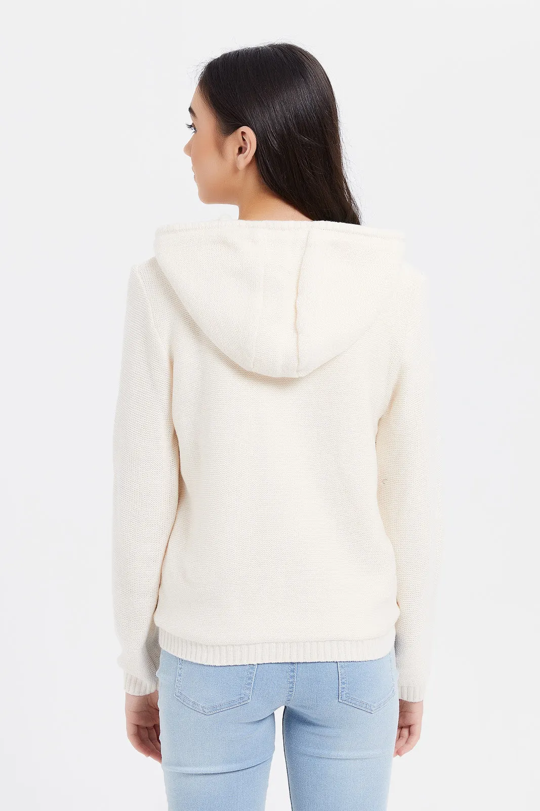 Senior Girls Cream Zip Through Hooded With Sherpa Linning