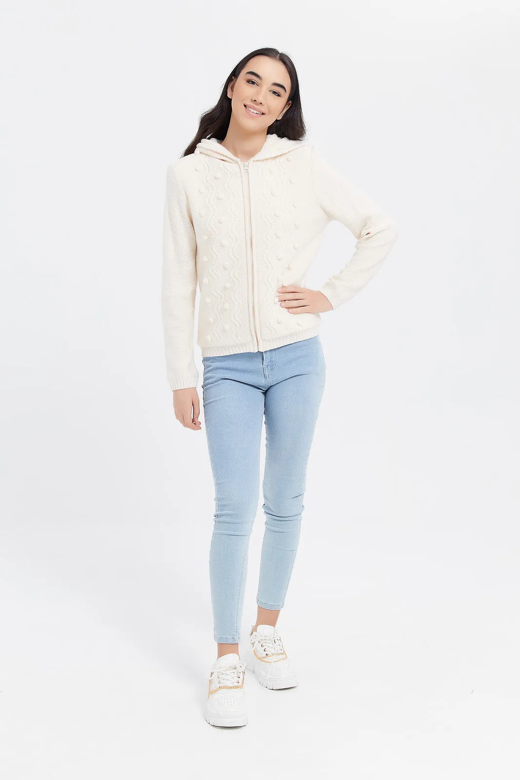 Senior Girls Cream Zip Through Hooded With Sherpa Linning