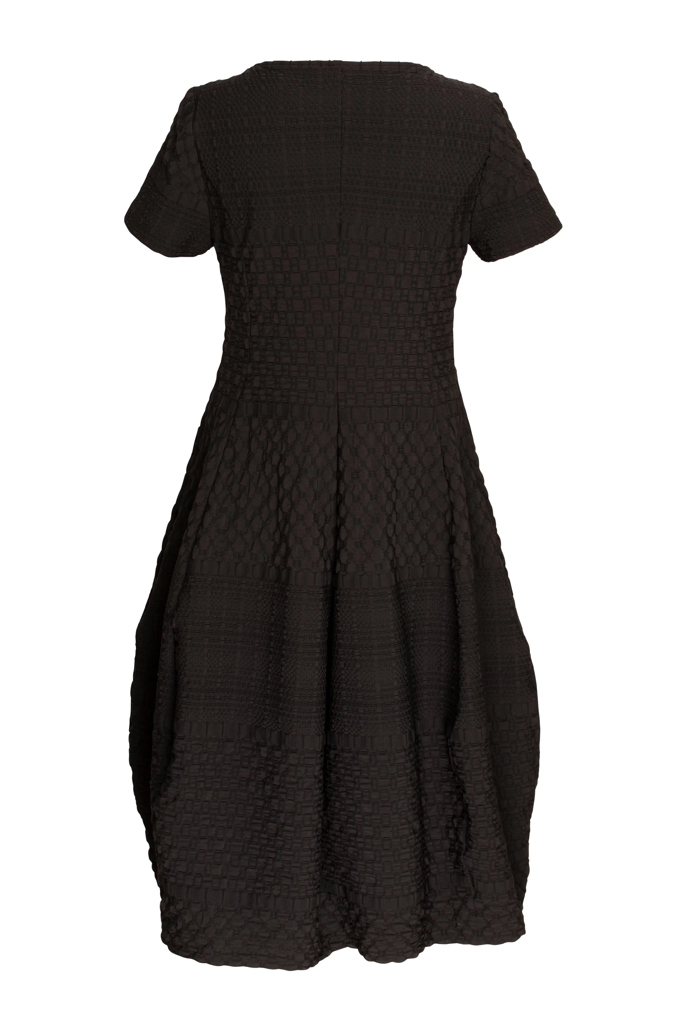 Short Sleeve Bell Panel Dress - Black Jacquard 9756