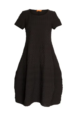 Short Sleeve Bell Panel Dress - Black Jacquard 9756