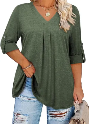 Siddhe Plus Size Tops for Women 3/4 Sleeve Shirts V Neck Blouses Tunic Top Spring Summer 2025