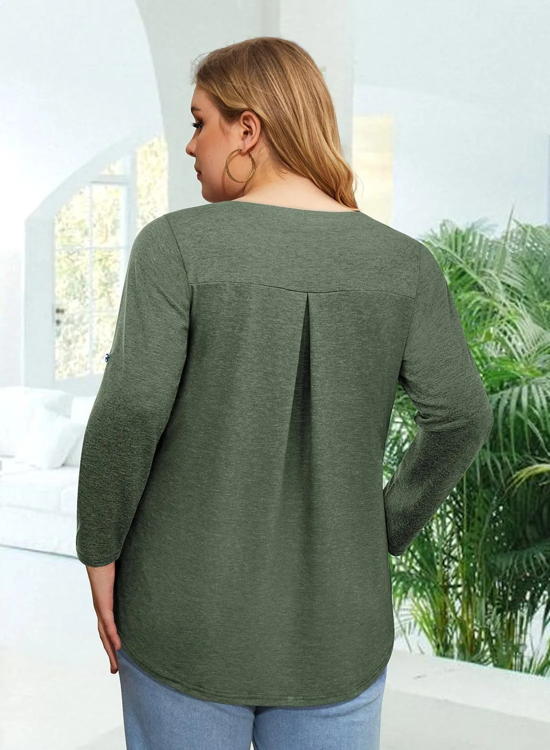 Siddhe Plus Size Tops for Women 3/4 Sleeve Shirts V Neck Blouses Tunic Top Spring Summer 2025