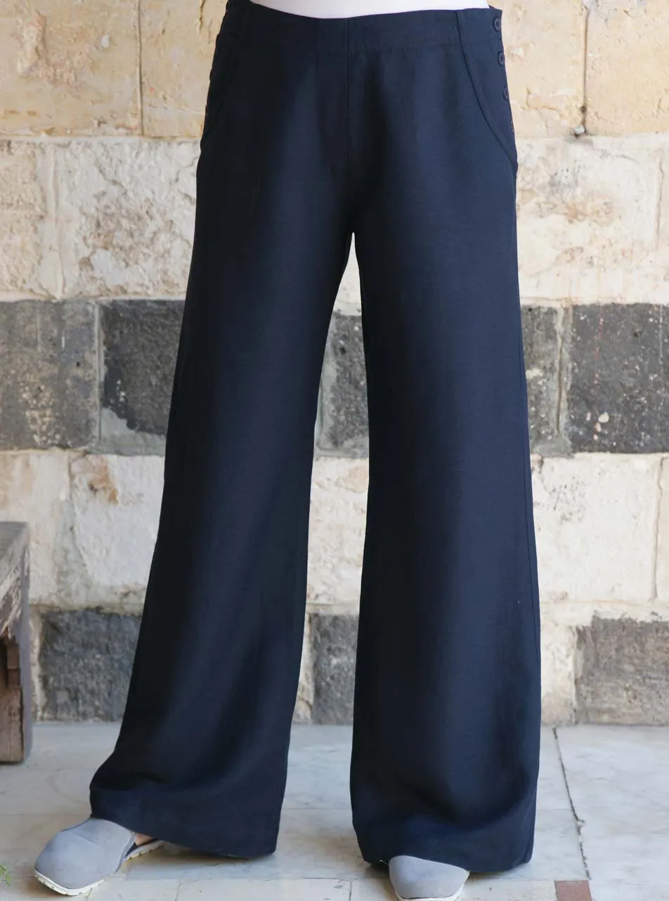 Side Buttoned Linen Trousers