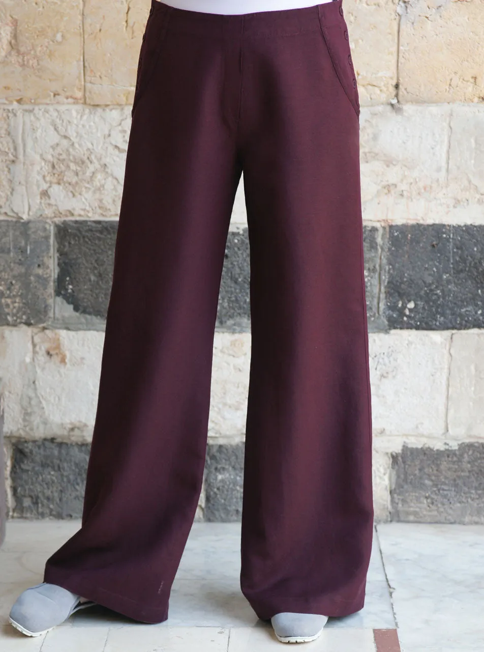 Side Buttoned Linen Trousers