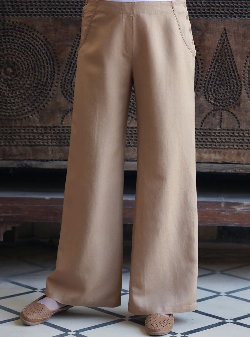 Side Buttoned Linen Trousers