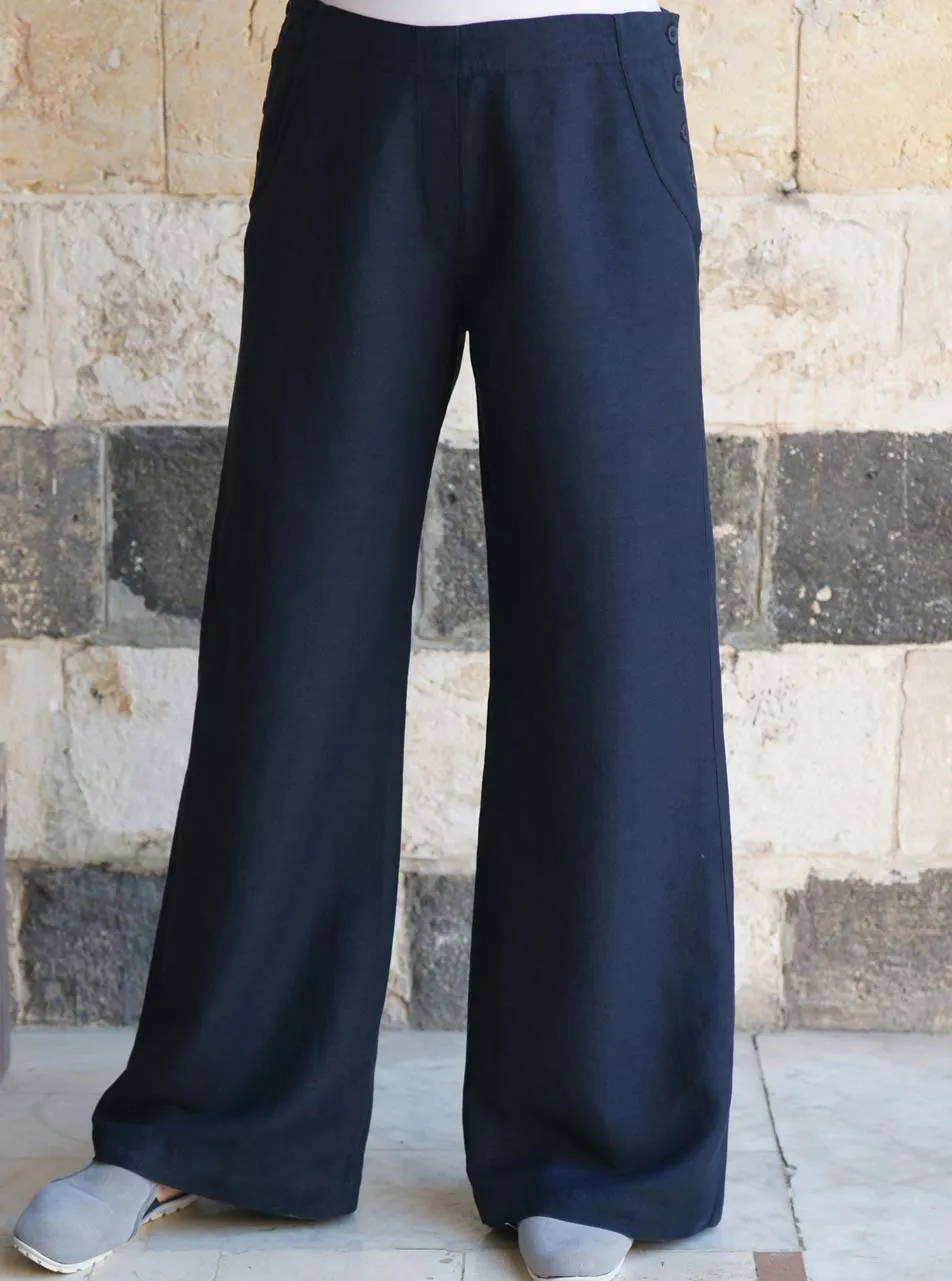 Side Buttoned Linen Trousers