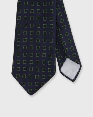 Silk Print Tie in Navy/Fern Diamond