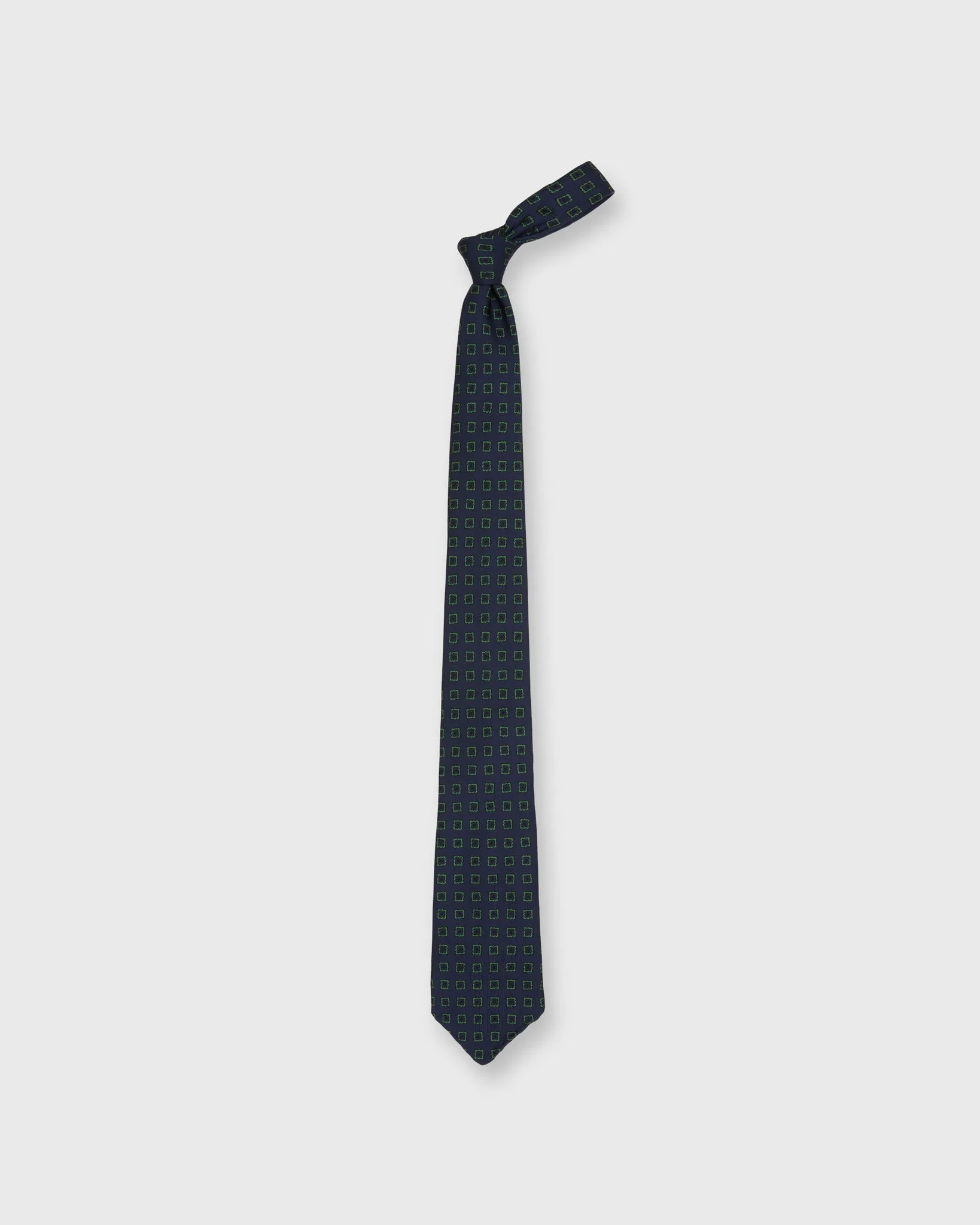 Silk Print Tie in Navy/Fern Diamond
