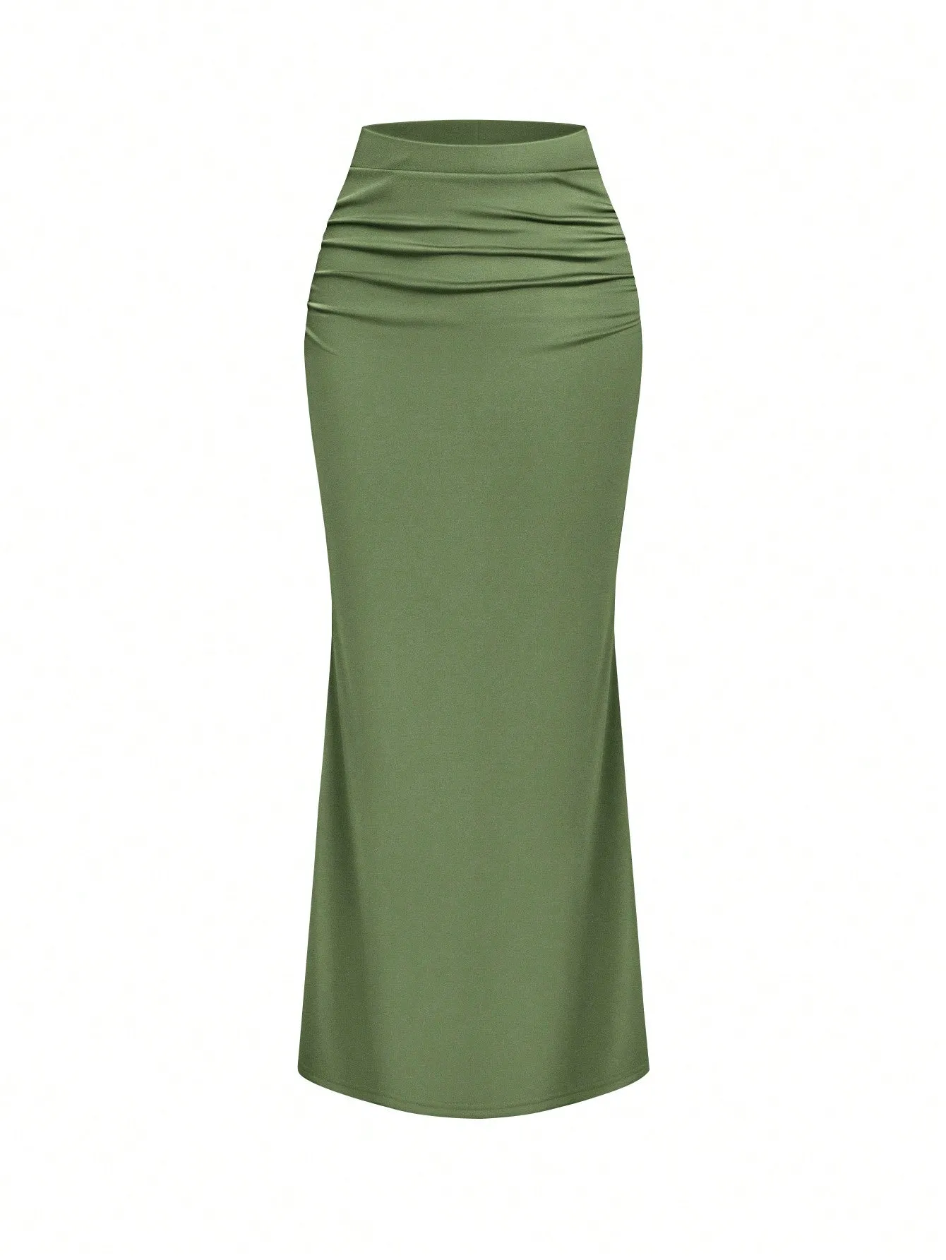 Solid Color Ruched Camisole & Mermaid Hem Skirt Set For Summer