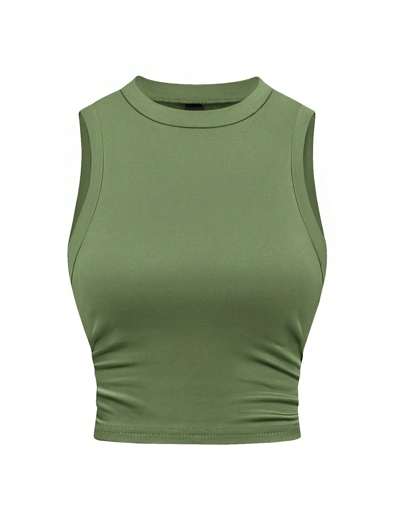 Solid Color Ruched Camisole & Mermaid Hem Skirt Set For Summer