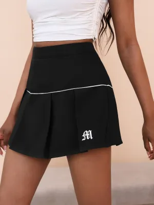 Sporty Letter Contrast Binding High Waist Mini Women Skirt