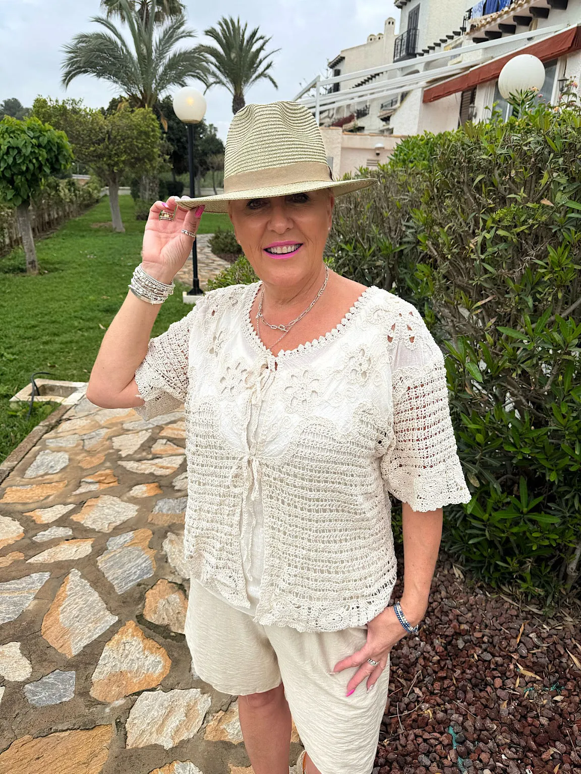 Stone Crochet Tie Front Cardi Tina