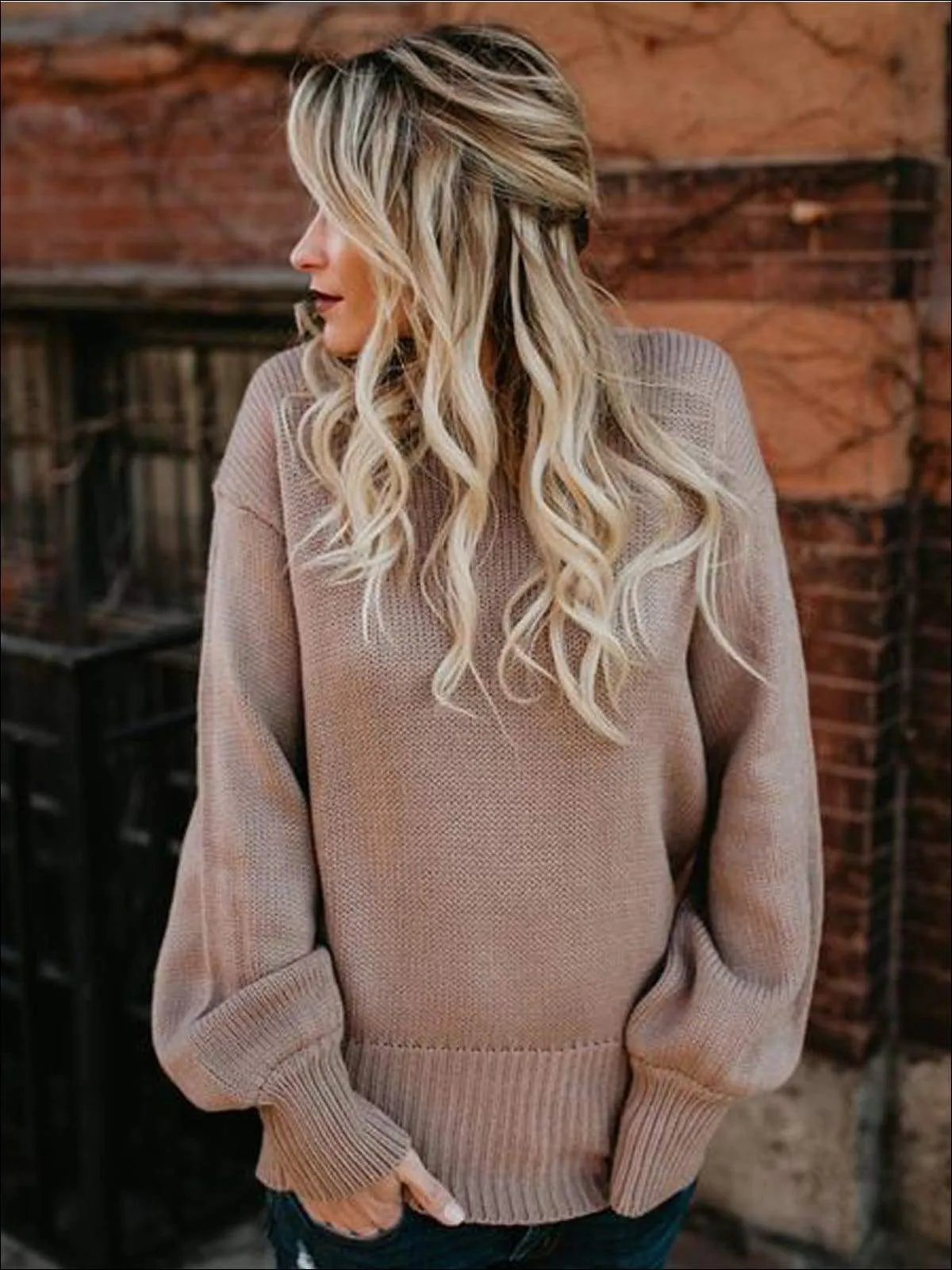 Stunncal Knitted Oversized Sexy Bow Tie  Back Lantern Sleeve Sweater