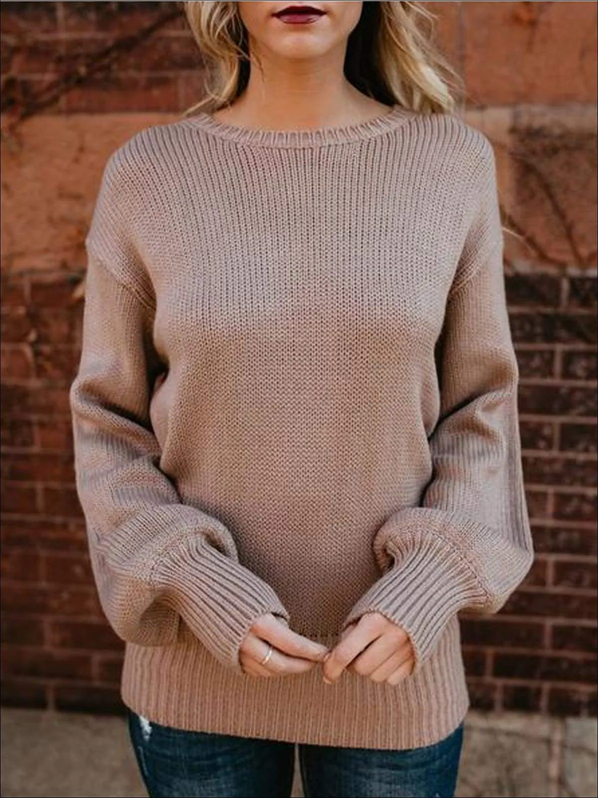 Stunncal Knitted Oversized Sexy Bow Tie  Back Lantern Sleeve Sweater