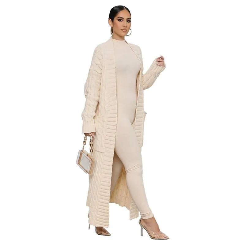 Stylish Cable Knit Dual Pocket Cardigan