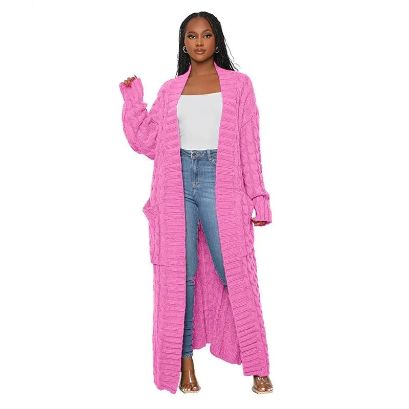 Stylish Cable Knit Dual Pocket Cardigan
