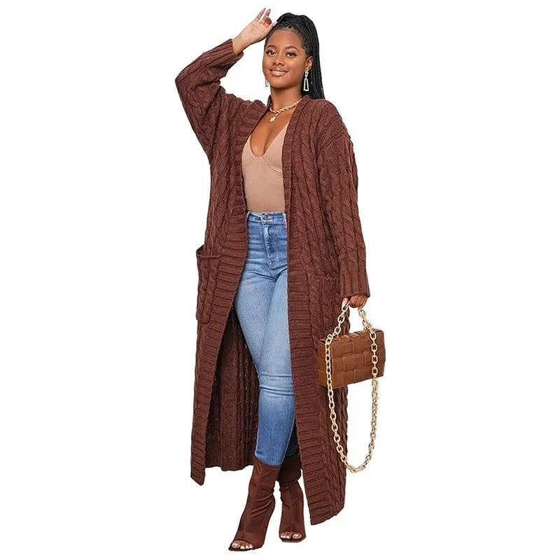 Stylish Cable Knit Dual Pocket Cardigan