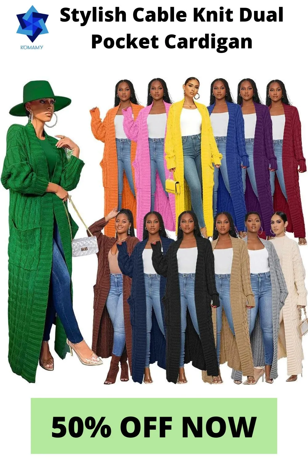 Stylish Cable Knit Dual Pocket Cardigan