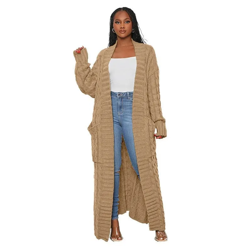 Stylish Cable Knit Dual Pocket Cardigan