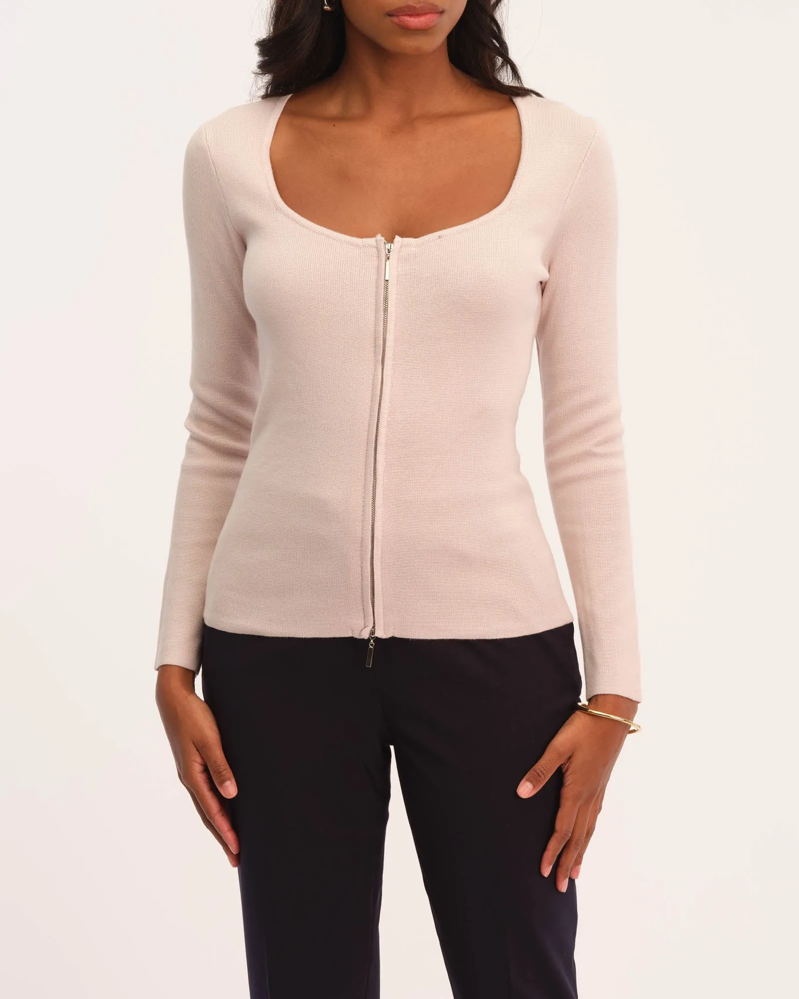 Sweetheart Neck Zip Front Cardigan