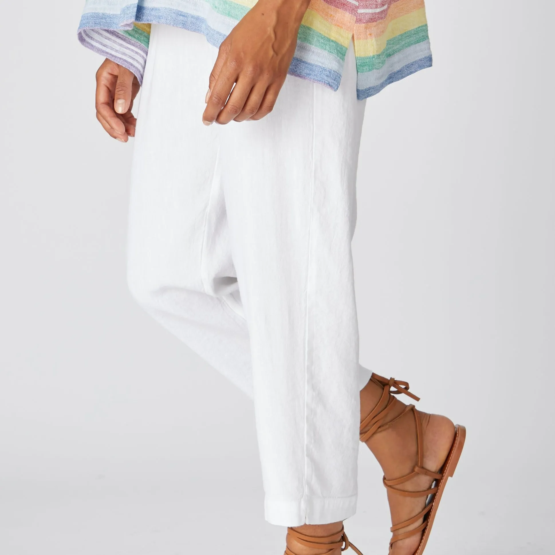 Textured Linen Slim Trouser - White