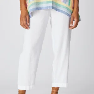 Textured Linen Slim Trouser - White