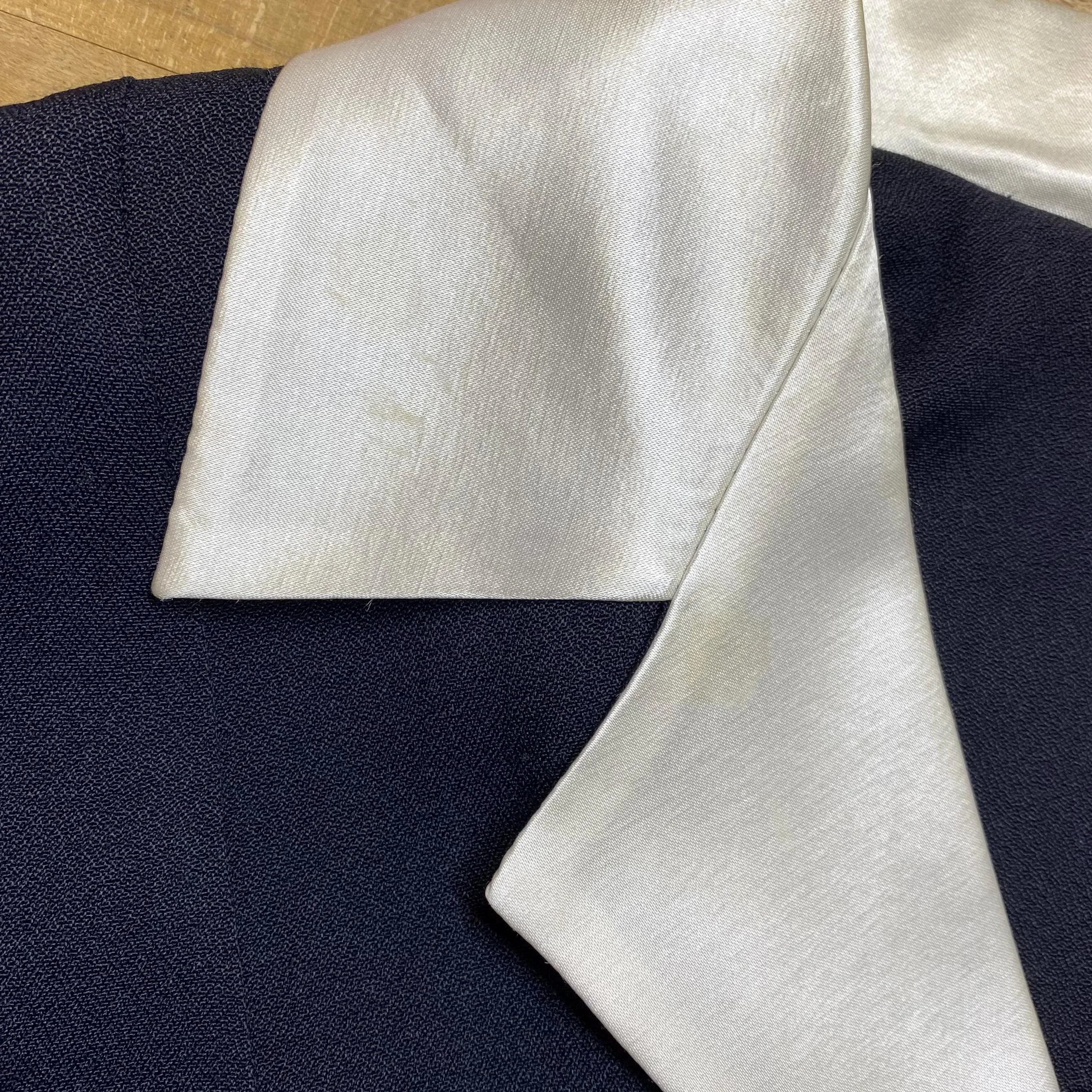 Vintage 80s Black & White Satin Trim Tuxedo Tailcoat Blouse - Medium