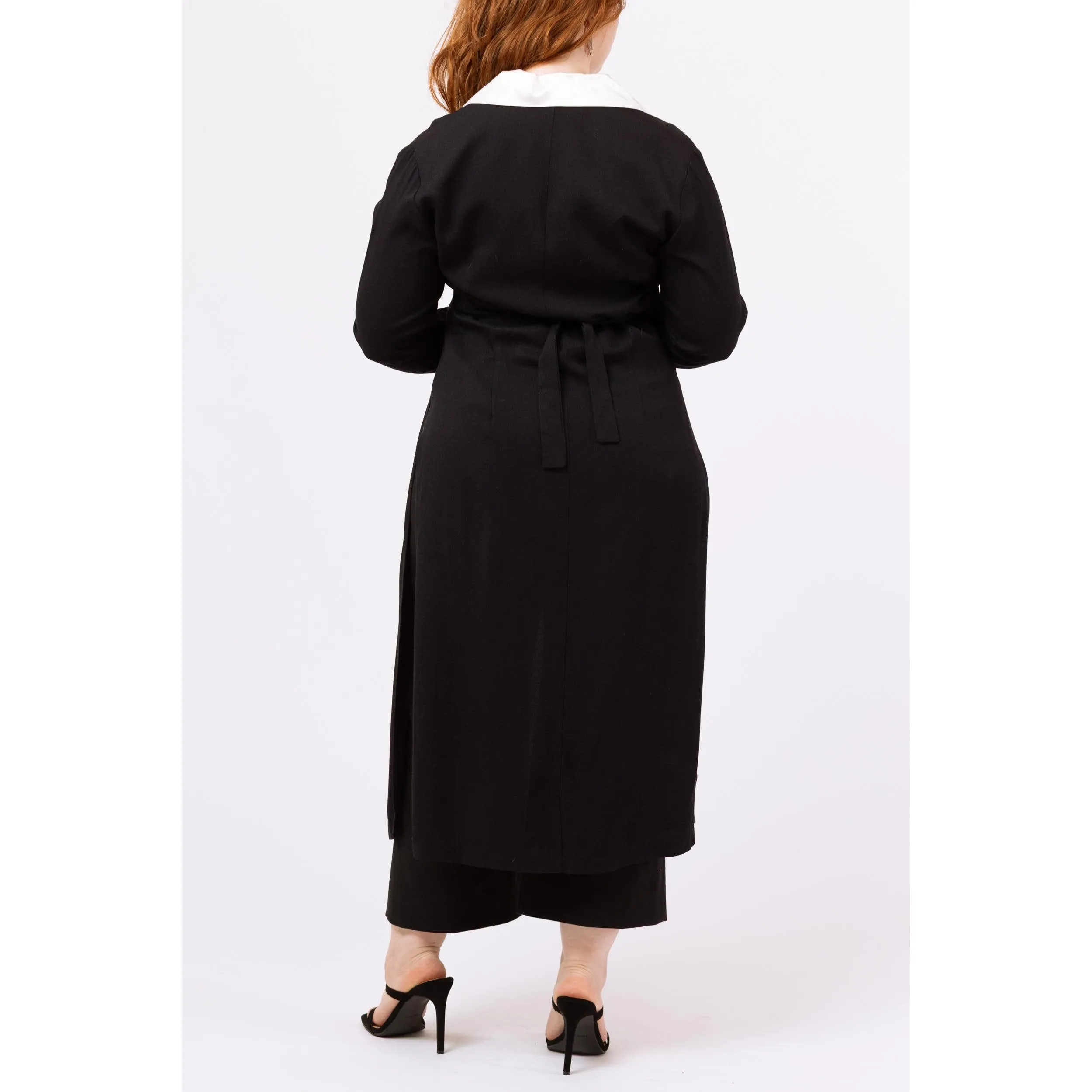 Vintage 80s Black & White Satin Trim Tuxedo Tailcoat Blouse - Medium