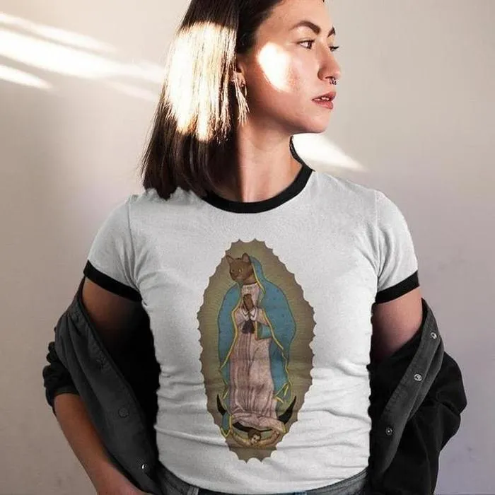 Virgin Mary Cat Graphic Shirt