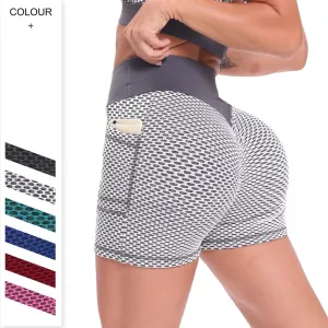 Women Yoga fitness honeycomb pocket high waist sexy hip-lifting breathable shorts