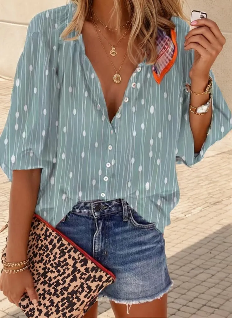 Womens 2024 Fall Fashion Lantern 3/4 Sleeve Retro Boho Floral Prirt Blouse Tops Casual Dressy Button Down Shirts for Women
