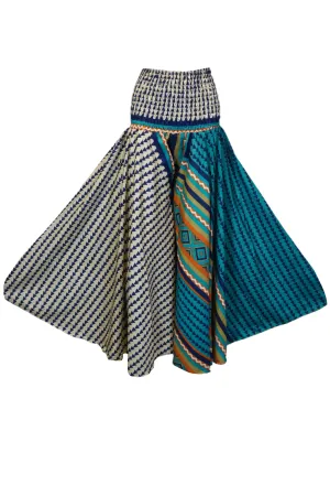 Women's Blue & White Boho Wide-Leg Pants – Handmade Flowing Flared Palazzo SM