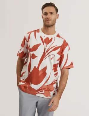 Yiannos Short Sleeve Knitted Floral T-Shirt Red