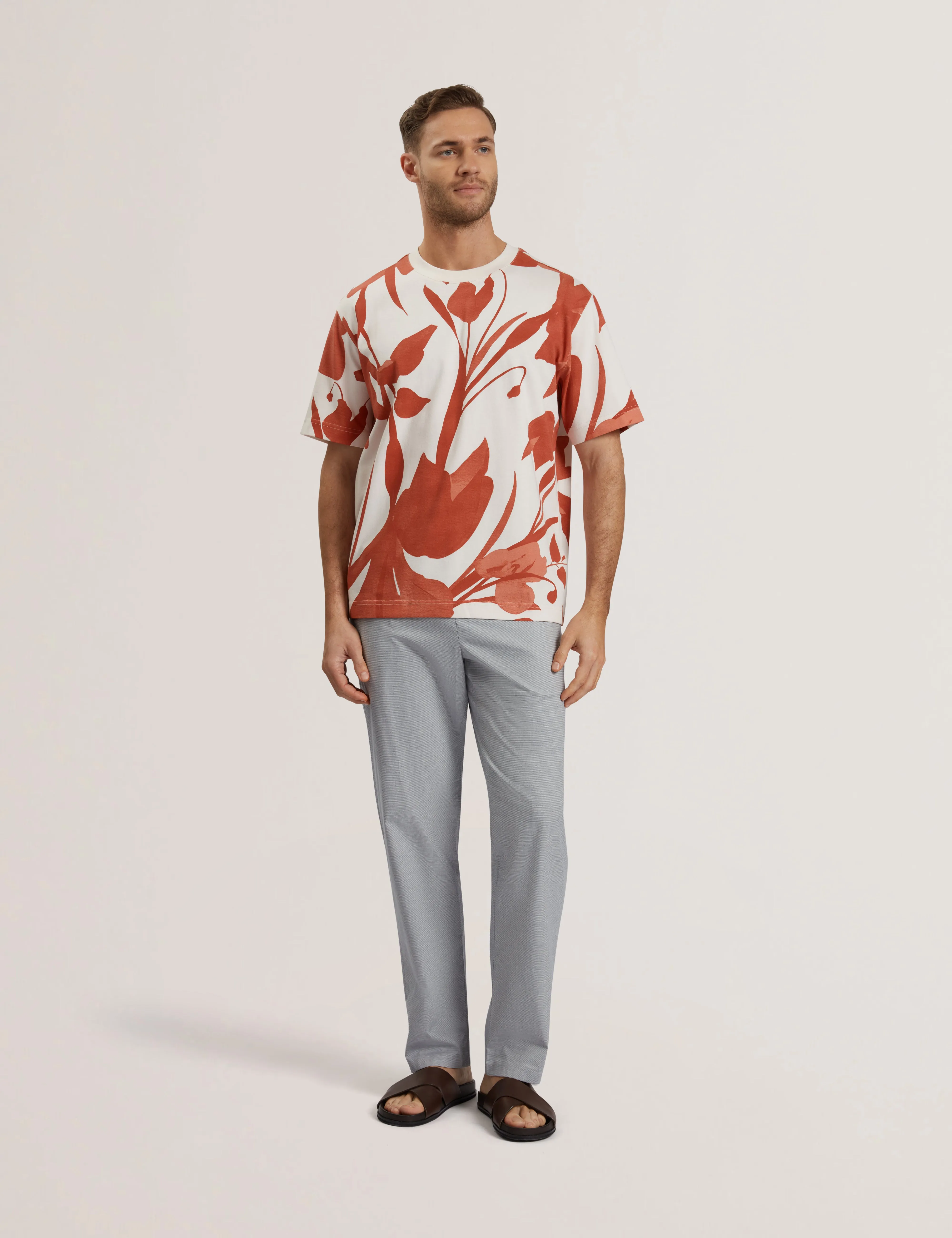 Yiannos Short Sleeve Knitted Floral T-Shirt Red