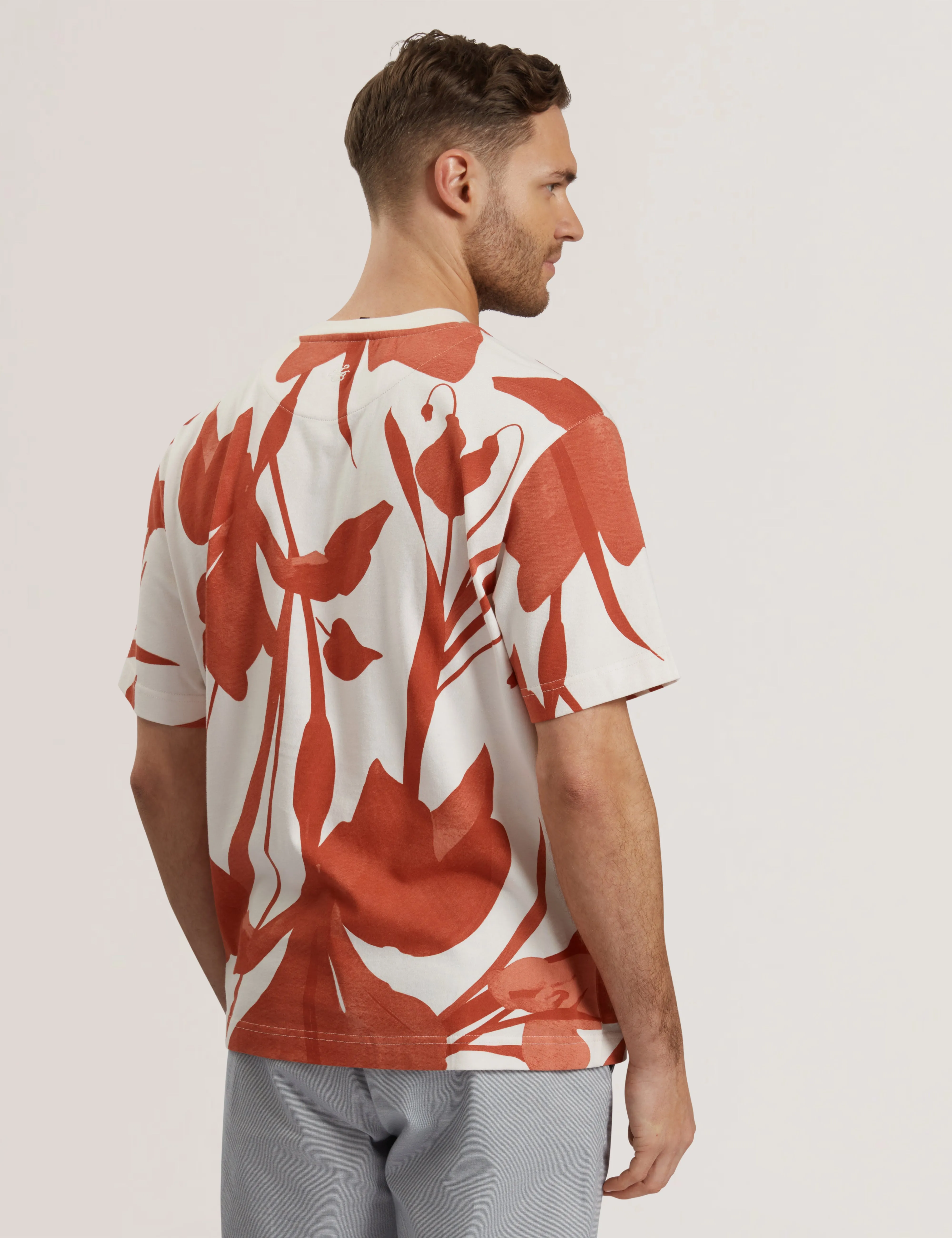 Yiannos Short Sleeve Knitted Floral T-Shirt Red